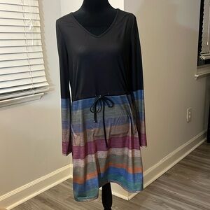 Soft casual dress with drawstring waist.